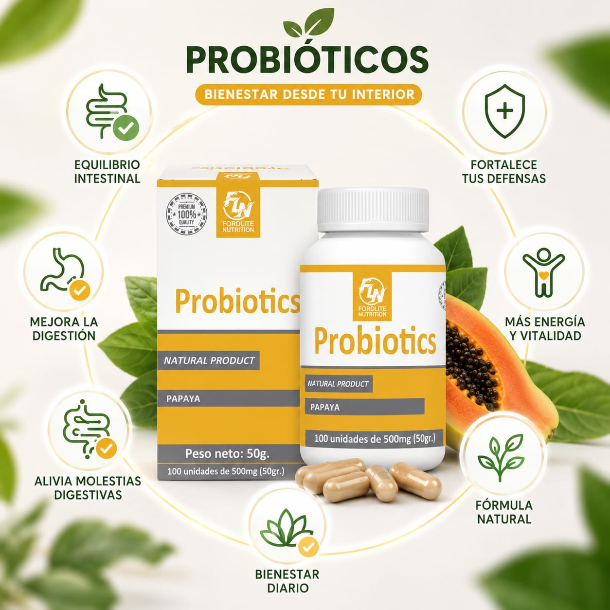Probióticos beneficios con papaya